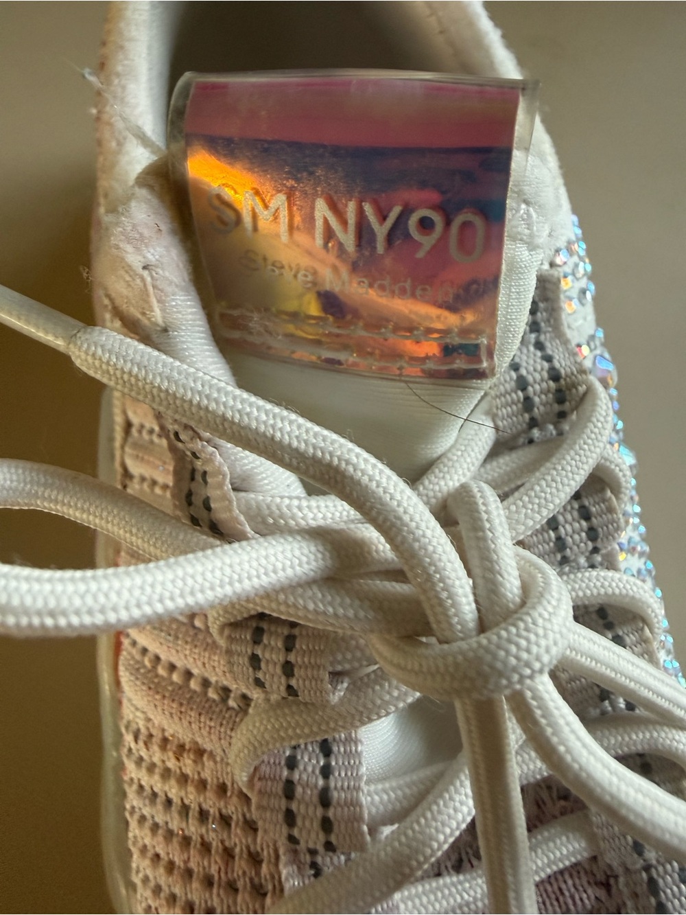 Steve Madden White Knit Sneakers with Pink Sparkle Accents - Picture 7 of 7